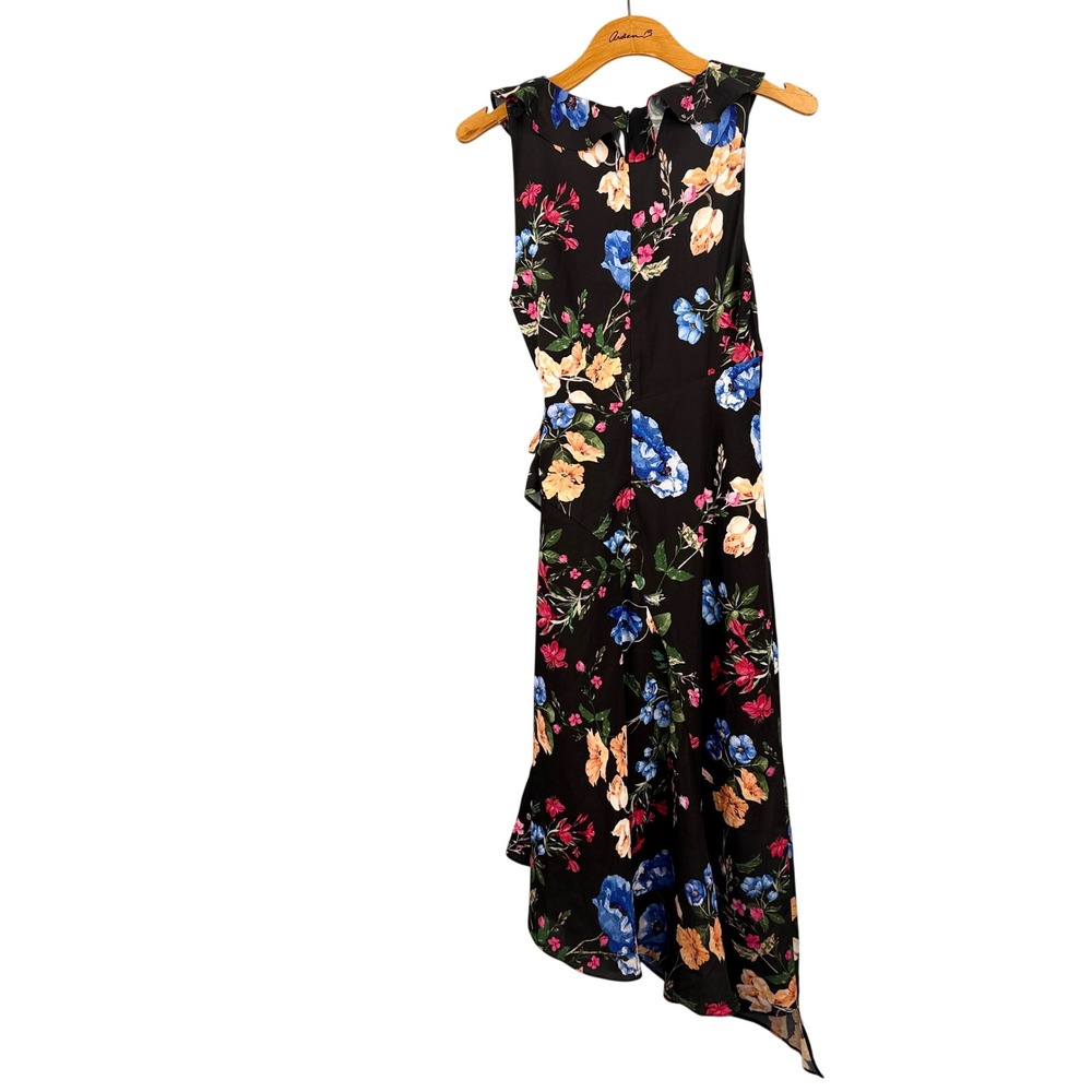 Parker Calla Ruffle Maxi Dress Womens XS Black Floral Asymmetrical
